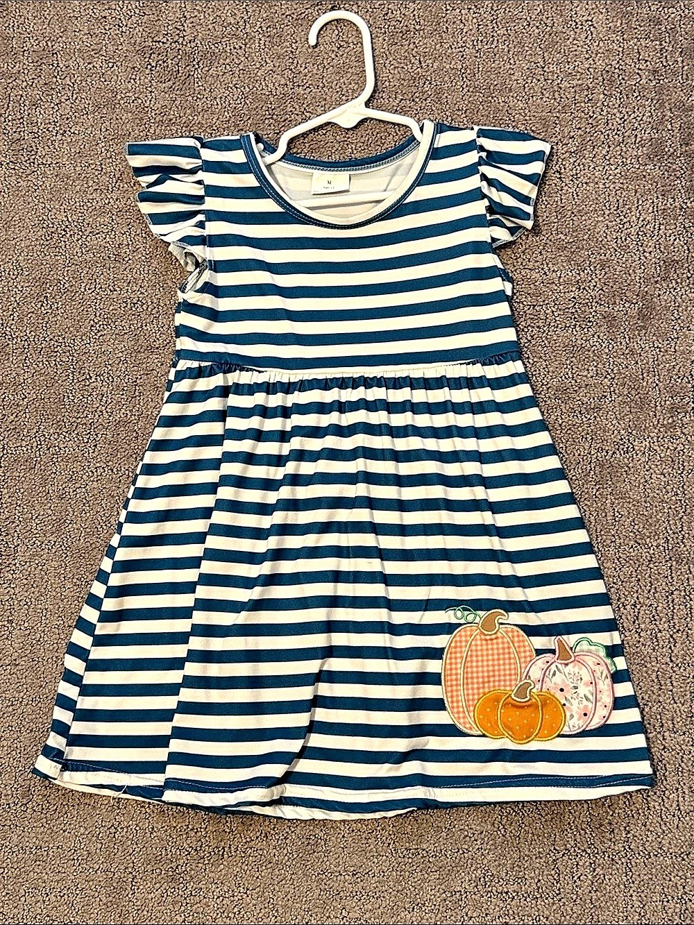 Sweet Pumpkin Blue Stripe Dress Girls 3T Blue & White